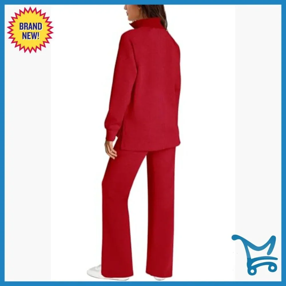 Oversized Half Zip Tracksuit Set with Wide Leg Pants, X-Large